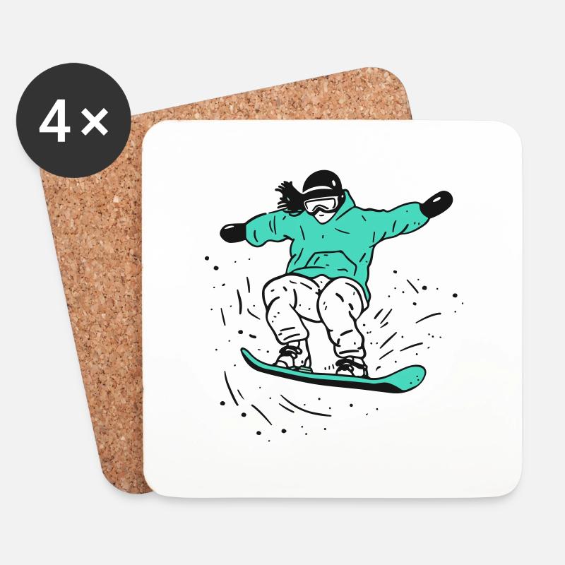 Snowboard-Aktion - Untersetzer (4er-Set) - Weiß