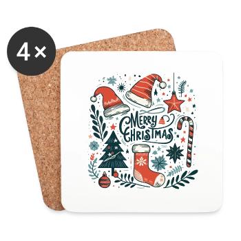 Weihnachtsillustration - Untersetzer (4er-Set) - Weiß - Vorne