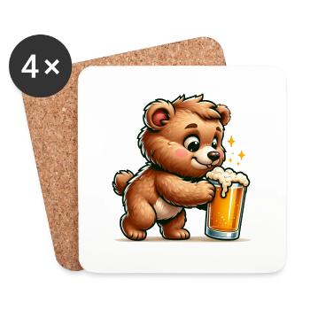 Cute Bear Drinking Beer - Untersetzer (4er-Set) - Weiß - Vorne