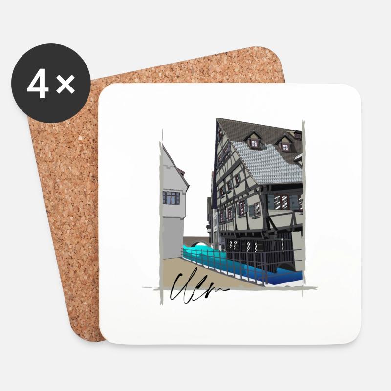 Ulm // Schiefes Haus // Illustration - Untersetzer (4er-Set) - Weiß
