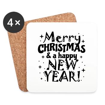 Joyeux Noël, Bonne Année - Dessous de verre (lot de 4) - blanc - Devant