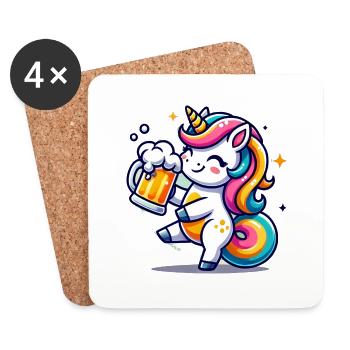 Cute Unicorn Drinking Beer - Untersetzer (4er-Set) - Weiß - Vorne