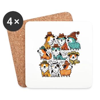Herding dogs with style and hat - Coasters (set of 4) - white - Front