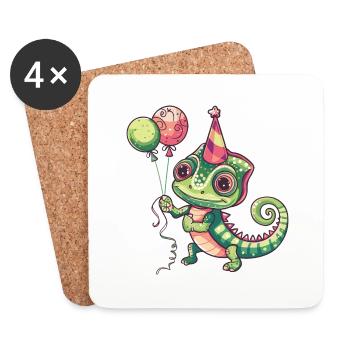 Caméléon Anniversaire Bande Dessinée Mignon - Dessous de verre (lot de 4) - blanc - Devant
