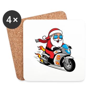 Santa Claus Santa Claus Motorcycle Rider - Coasters (set of 4) - white - Front