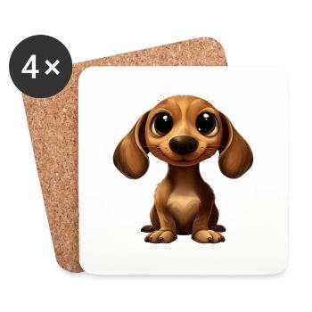 Dackel Hund Große Augen Comic - Untersetzer (4er-Set) - Weiß - Vorne
