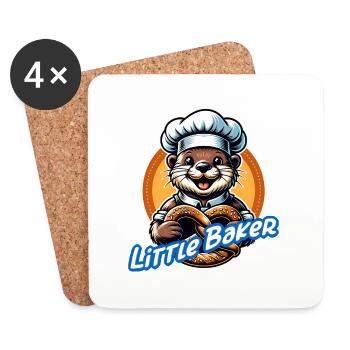 Drôle de petite loutre avec chapeau de boulanger et bretzel - Dessous de verre (lot de 4) - blanc - Devant