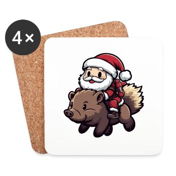 hérisson Père Noël dessin animé - Dessous de verre (lot de 4) - blanc - Devant
