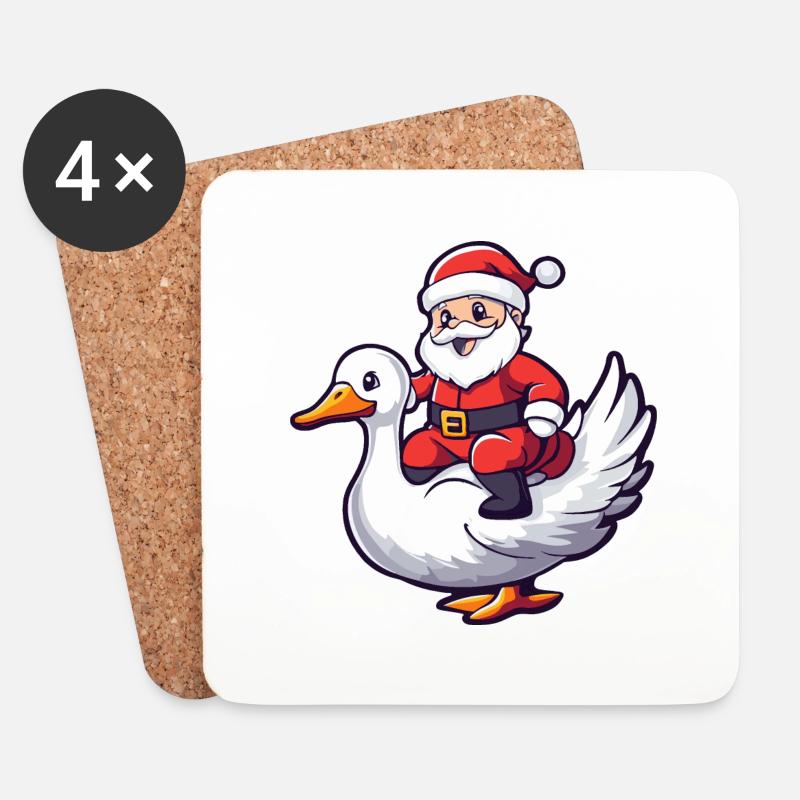 Gans Weihnachtsmann Cartoon - Untersetzer (4er-Set) - Weiß