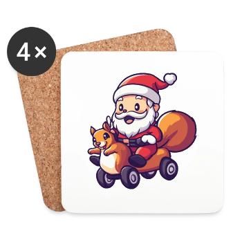 Écureuil Père Noël dessin animé - Dessous de verre (lot de 4) - blanc - Devant