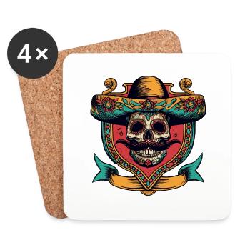 Mexikaner Skull Sombrero Wappen - Untersetzer (4er-Set) - Weiß - Vorne