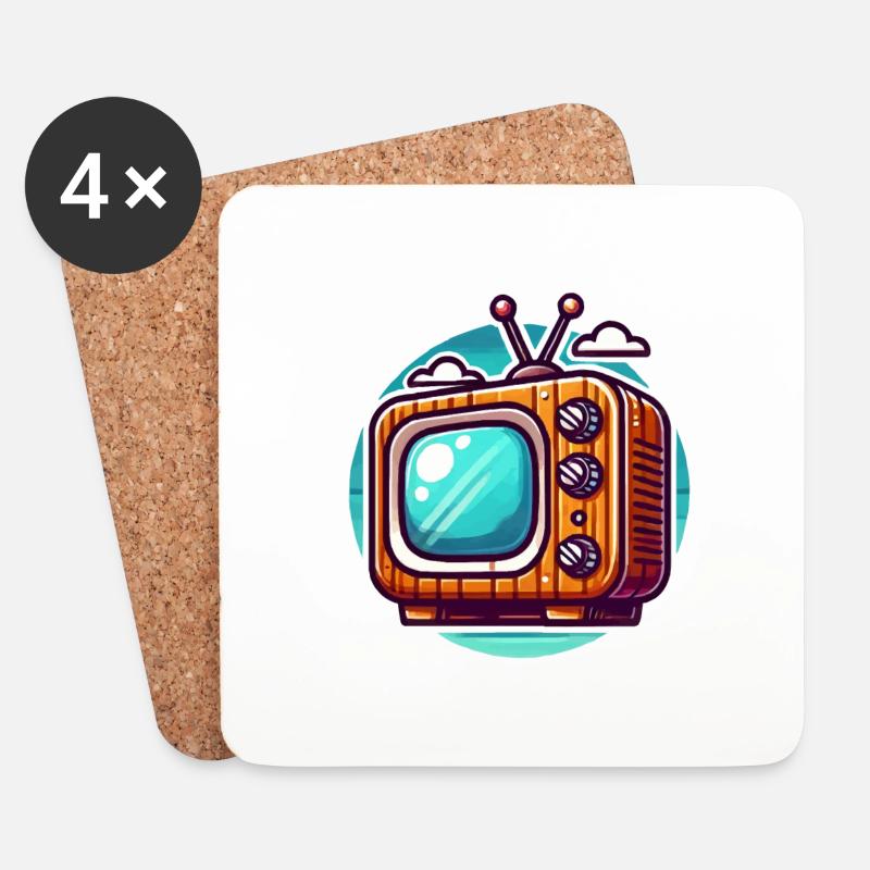 Tv Fernsehen Retro - Untersetzer (4er-Set) - Weiß