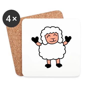 Sheep Baby Stands Cute Cute Lamb Child Happy - Coasters (set of 4) - white - Front