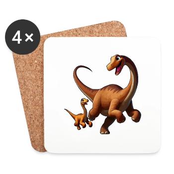 Brachiosaure mère et enfant gambadant - Dessous de verre (lot de 4) - blanc - Devant