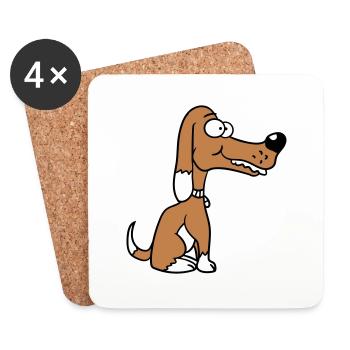 Chien Sitting, Drôle, Heureux, Chiot, Animal de compagnie, Bande dessinée - Dessous de verre (lot de 4) - blanc - Devant