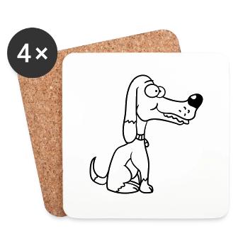 Chien Sitting, Drôle, Heureux, Chiot, Animal de compagnie, Bande dessinée - Dessous de verre (lot de 4) - blanc - Devant