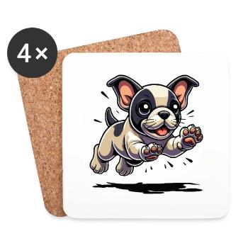 Französische Bulldogge Welpe springt - Untersetzer (4er-Set) - Weiß - Vorne