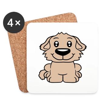 chien assis mignon petit chiot heureux animal de compagnie - Dessous de verre (lot de 4) - blanc - Devant