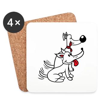 2 Hunde Team Zwei Freunde Schwänzchen Wackeln Crew - Untersetzer (4er-Set) - Weiß - Vorne