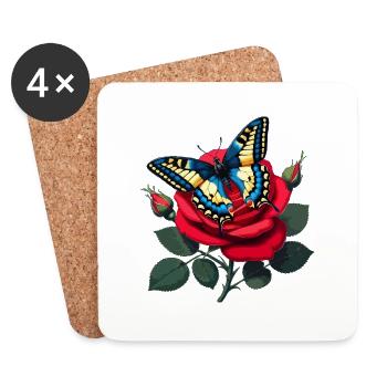 Schwalbenschwanz auf roter Rose - Untersetzer (4er-Set) - Weiß - Vorne