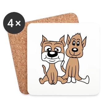 2 chiens amis assis mignon deux équipe équipage duo - Dessous de verre (lot de 4) - blanc - Devant