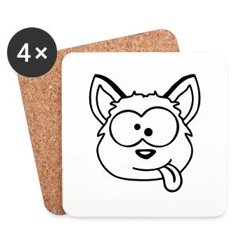 chien renard drôle grimace plisser la langue - Dessous de verre (lot de 4) - blanc - Devant