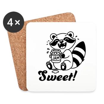 Mignon raton laveur mangeant de la confiture - Design « Sweet » - Dessous de verre (lot de 4) - blanc - Devant