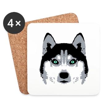 Hund Weißer Husky Gesicht Kopf Blaue Augen Cool - Untersetzer (4er-Set) - Weiß - Vorne