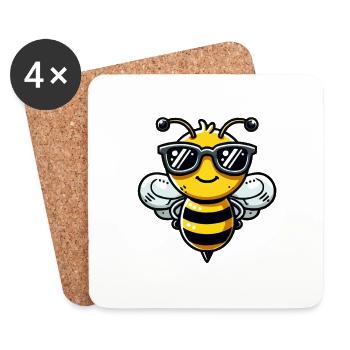 biene comic sonnenbrille - Untersetzer (4er-Set) - Weiß - Vorne
