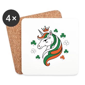 St. Patrick's Day Einhorn - Untersetzer (4er-Set) - Weiß - Vorne