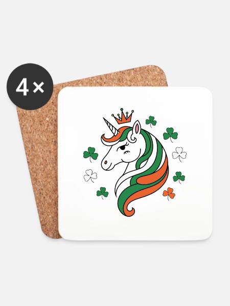 St. Patrick's Day Unicorn - Coasters (set of 4) - white