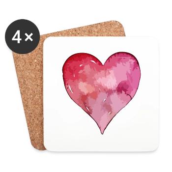 Icône de coeur aquarelles - Dessous de verre (lot de 4) - blanc - Devant