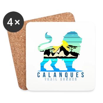Calanque-Löwe, Trailrunner, Sport, Abenteuer - Untersetzer (4er-Set) - Weiß - Vorne