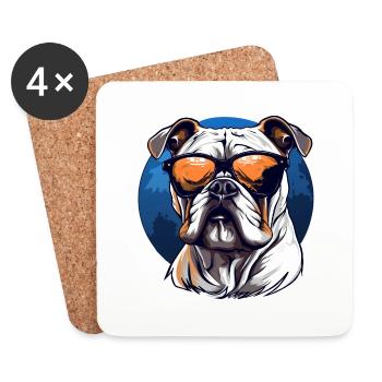 Old english Bulldog mit Sonnenbrille - Untersetzer (4er-Set) - Weiß - Vorne