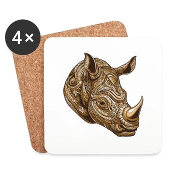 Portrait de rhinocéros - Dessous de verre (lot de 4) - blanc - Devant