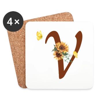 Lettre v tournesol papillon - Dessous de verre (lot de 4) - blanc - Devant