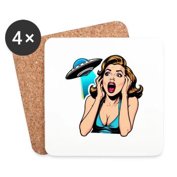 A beautiful woman is chased by UFO - Coasters (set of 4) - white - Front
