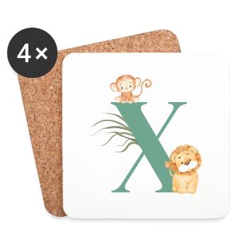 Lettre x vert animaux jungle - Dessous de verre (lot de 4) - blanc - Devant