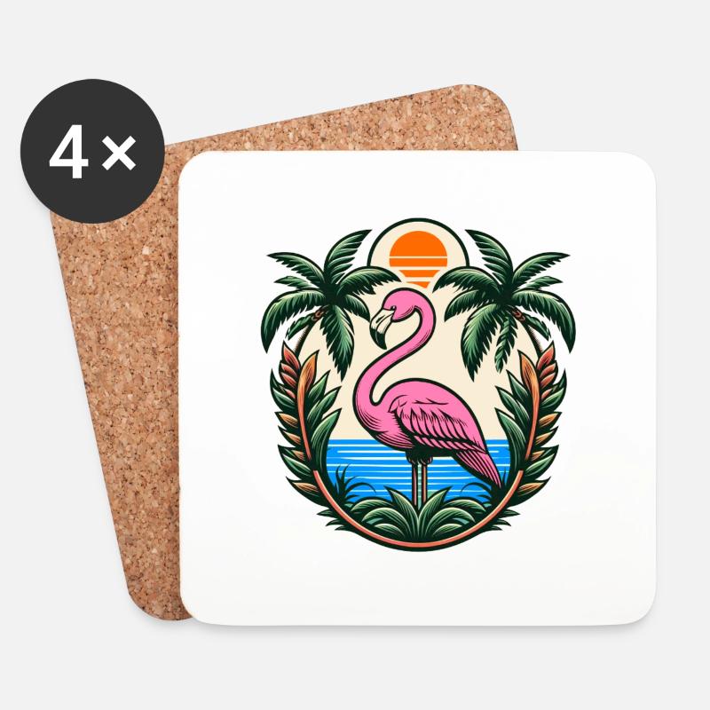 Flamingo - Untersetzer (4er-Set) - Weiß