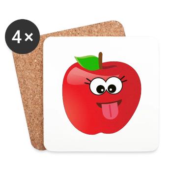 Funny smiling apple fruit with face - Coasters (set of 4) - white - Front