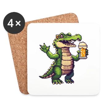 Alligator Pixel Bier - Untersetzer (4er-Set) - Weiß - Vorne