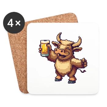 Stier Pixel Bier - Untersetzer (4er-Set) - Weiß - Vorne