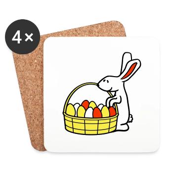Hase Korb Ostereier suchen Osterhase bunte Eier - Untersetzer (4er-Set) - Weiß - Vorne
