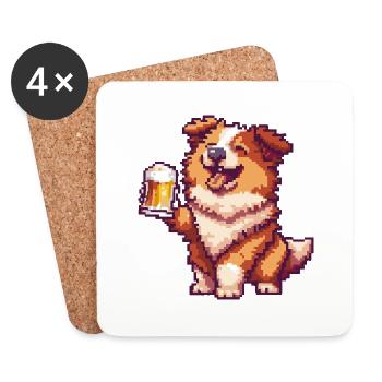 Border Collie Hund Pixel Bier - Untersetzer (4er-Set) - Weiß - Vorne