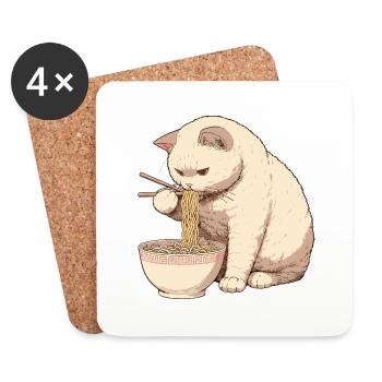 Katze isst Ramen Nudeln - Untersetzer (4er-Set) - Weiß - Vorne