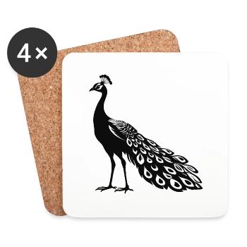 Paon - Autocollant Oiseau - Dessous de verre (lot de 4) - blanc - Devant