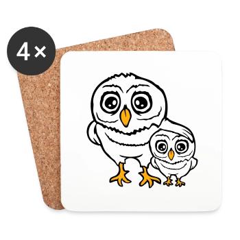 2 Eulen Papa Mama Kind Baby Familie Mutter Vater - Untersetzer (4er-Set) - Weiß - Vorne