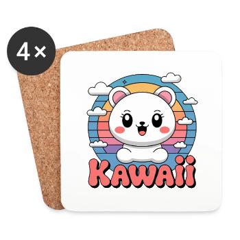Kawaii Anime – Cute Manga Design for Otakus Teddy - Coasters (set of 4) - white - Front