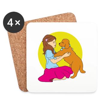 Fille jouant avec un chien - Dessous de verre (lot de 4) - blanc - Devant