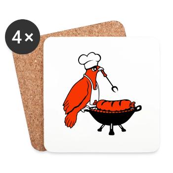 Oiseau griller des saucisses griller délicieusement manger des saucisses - Dessous de verre (lot de 4) - blanc - Devant